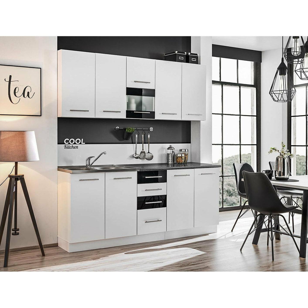 Küchenzeile 200 cm Weiss Matt plus glänzend Küche Küchenblock Einbauküche