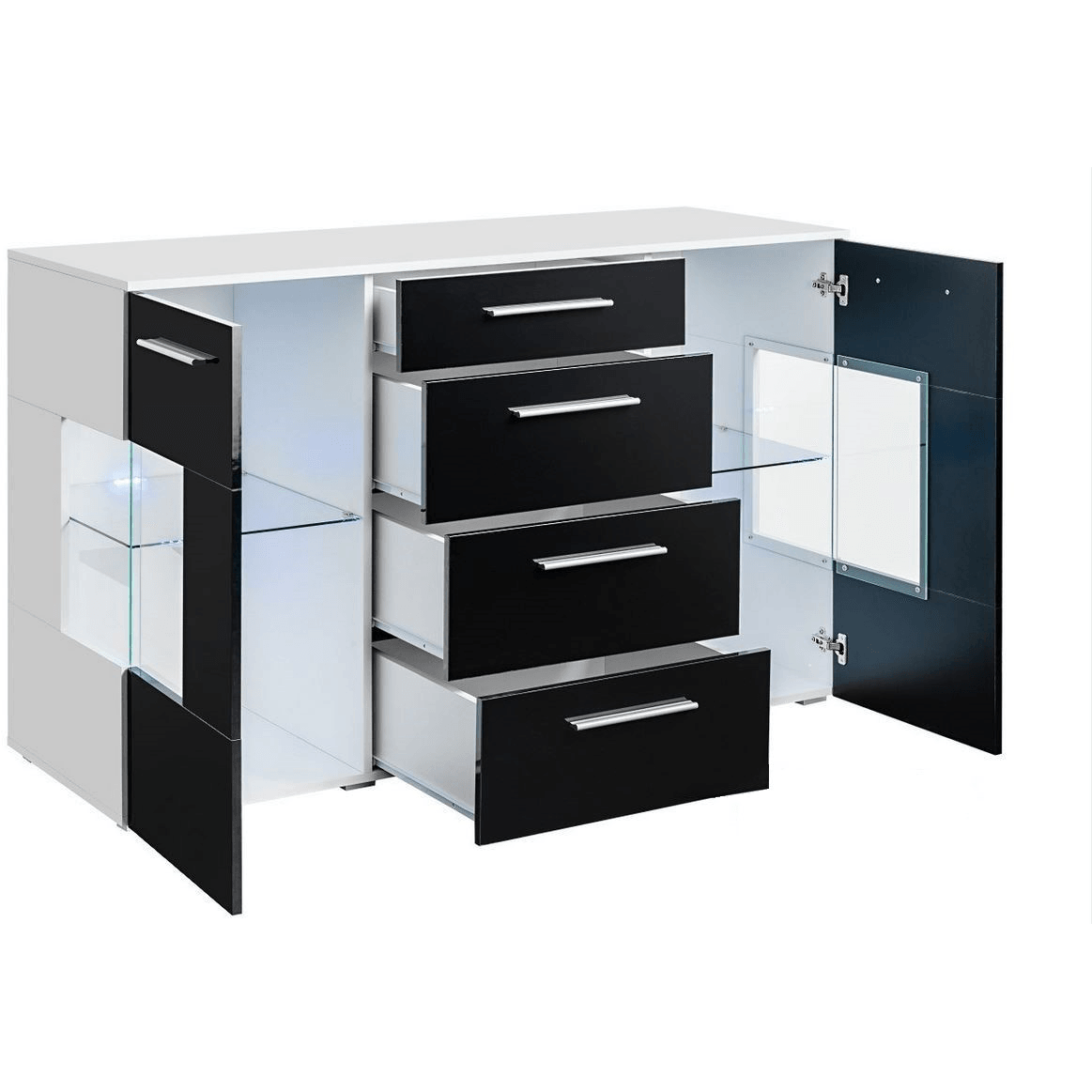 Kommode Schwarz mit 4 Schubladen Sideboard