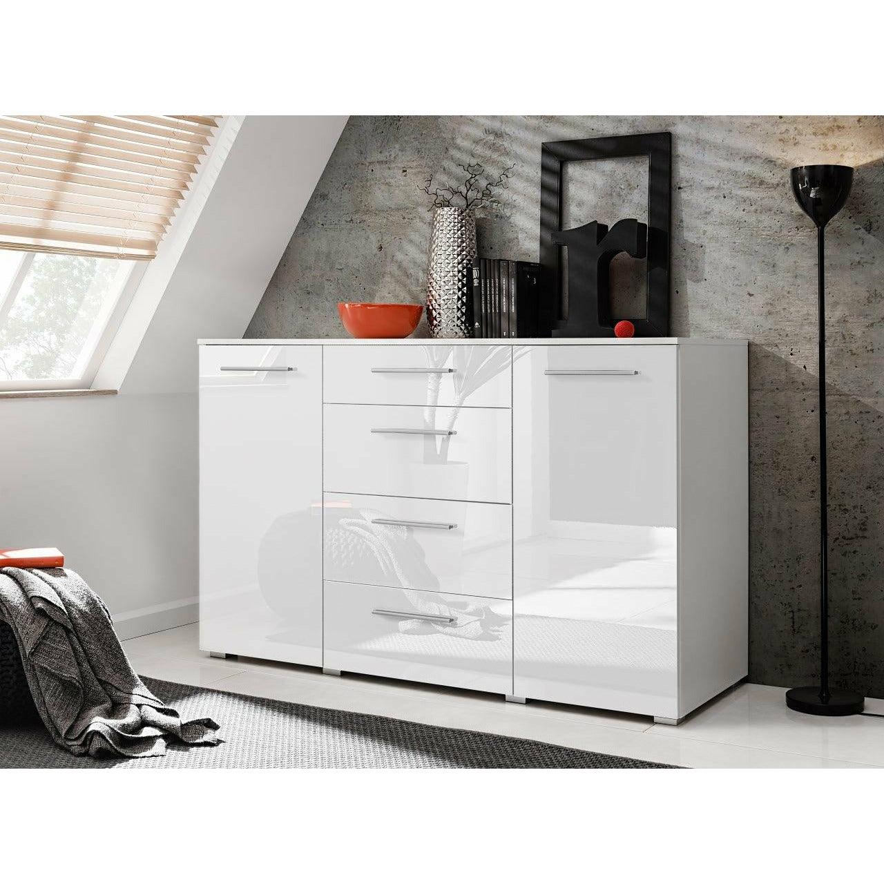 Kommode Weiß Hochglanz mit 4 Schubladen Sideboard