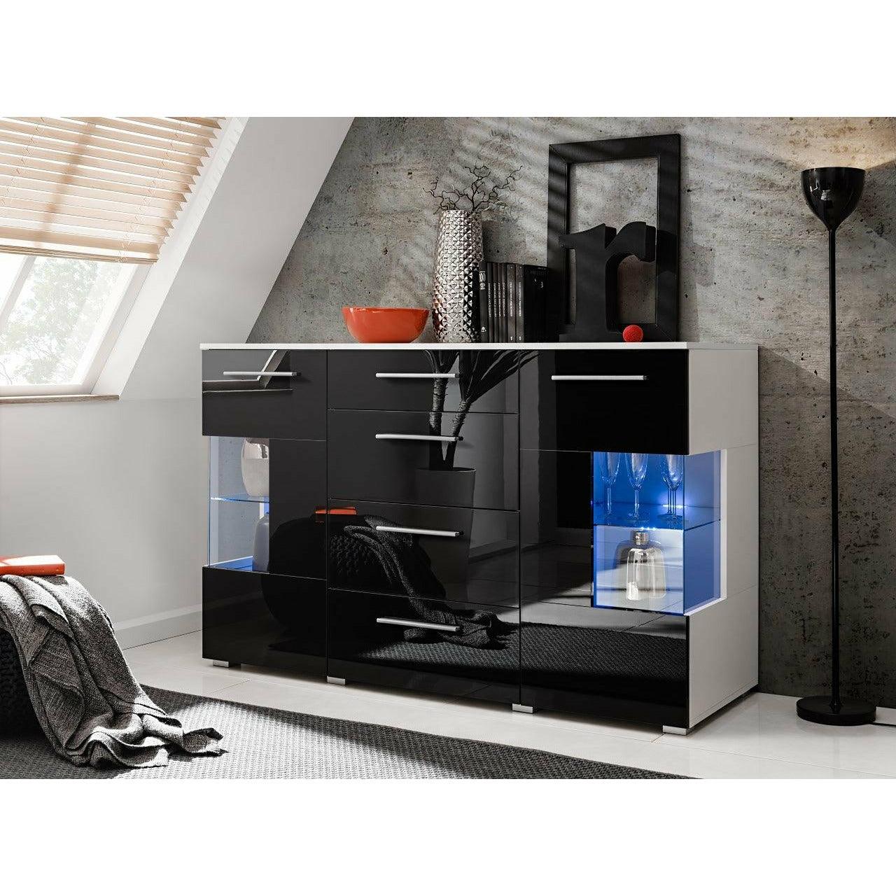 Kommode Schwarz mit 4 Schubladen Sideboard